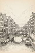 Amsterdam Cityscape B&W Sketch