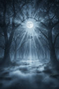 Moonlit Forest Landscape Print