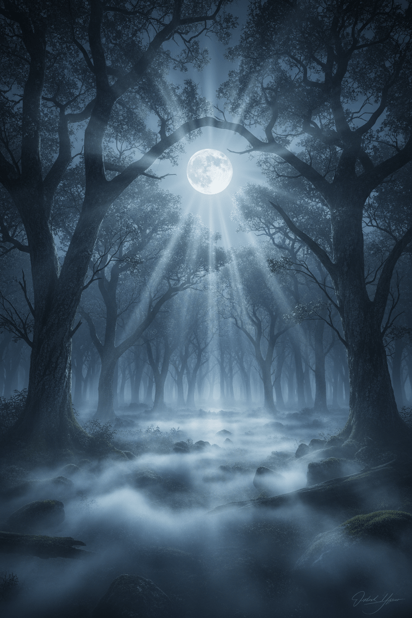 Moonlit Forest Landscape Print