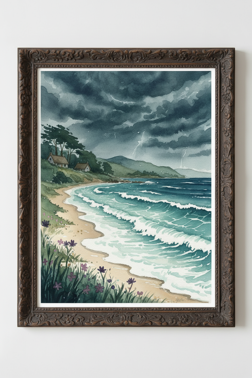 Ocean View Watercolor - Dark Frame