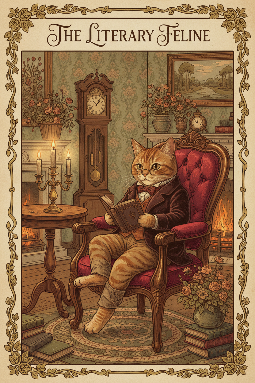 Victorian Cat Reading