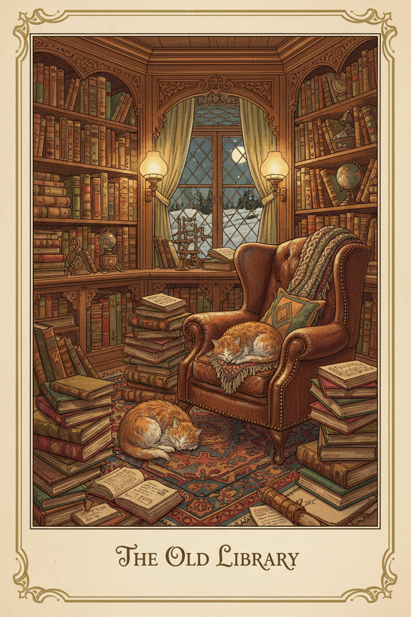 Vintage Cozy Library Cats