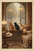 Vintage Rainy Day Window Cats